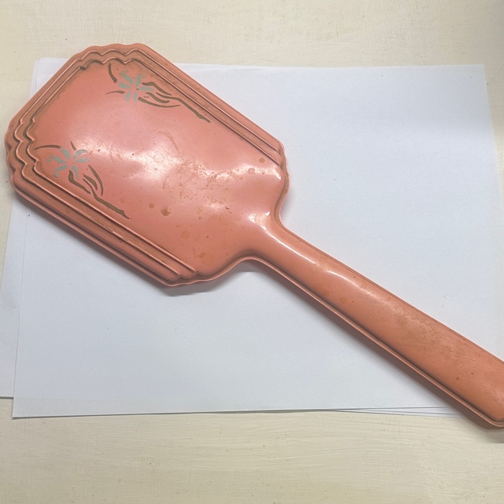 Vintage Art Deco Celluloid Pink Hand Mirror see pictures